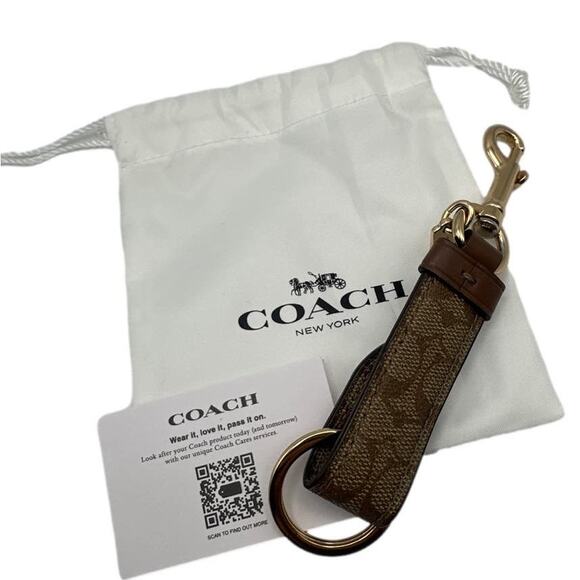 COACH Brown Signature Coated Canvas Bag Charm Key Fob - Picture 2 of 5
